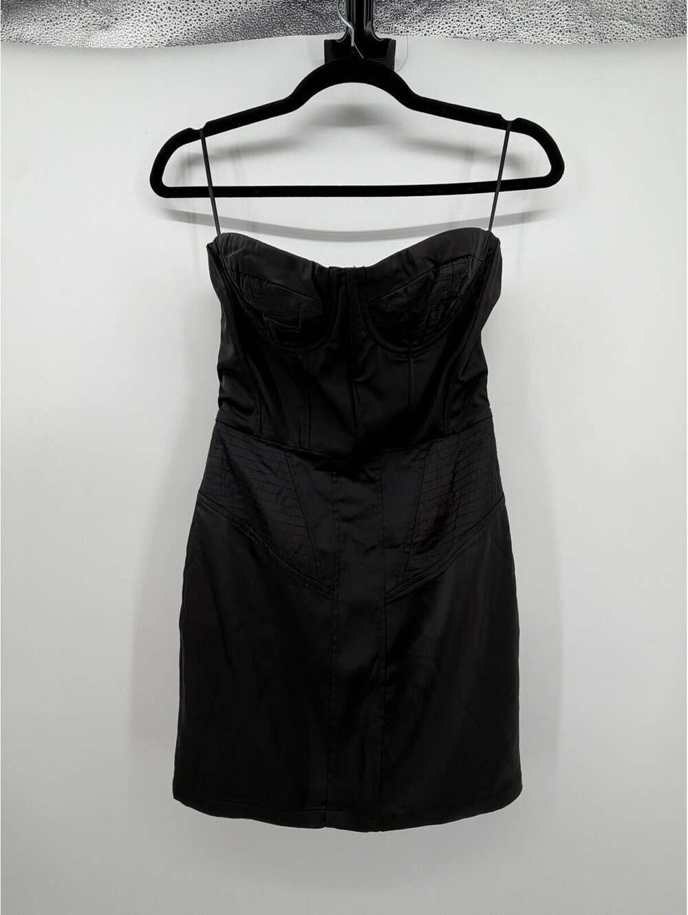 Edikted Women’s Size S Black Strapless Sweetheart Corset Satin Bodycon Mini